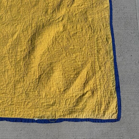 Vintage Parasol Ladies Quilt Hand Stitched Appliqués Blue Border Twin 74”X91” - Picture 12 of 16